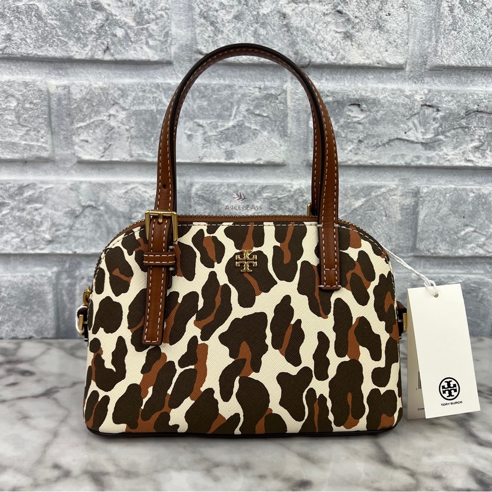 Tory Burch Emerson Printed Dome Satchel Crossbody In Leopard Print - Picture 2 of 11